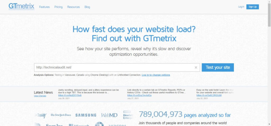 Công cụ kiểm tra website GTmetrix