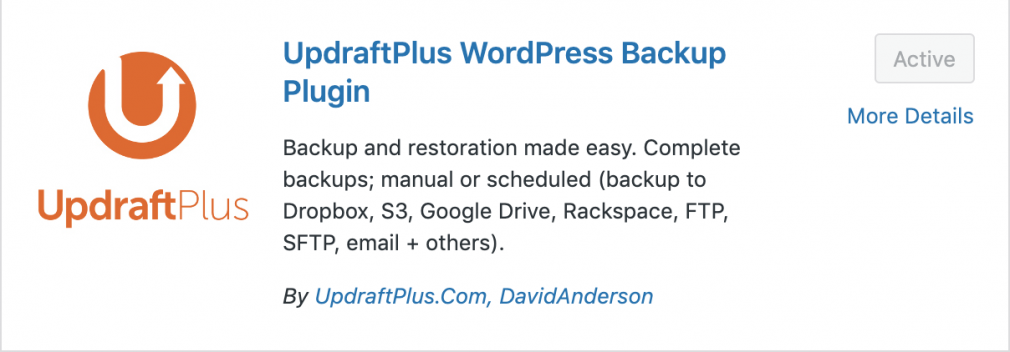 Plugin UpdraftPlus Website Backup